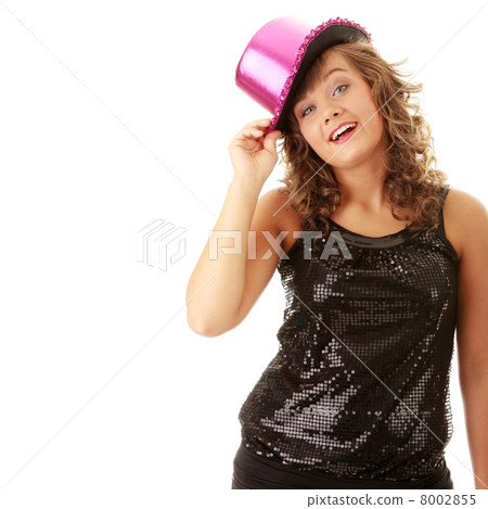 Sexy showgirl girl in pink shining disco hat Sexy showgirl girl in pink shining disco hat 8002855