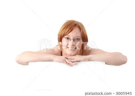 Young redhead woman with blank board 8005945