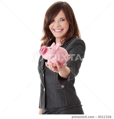 Young beautiful woman standing with piggy bank Young beautiful woman standing with piggy bank 8012108