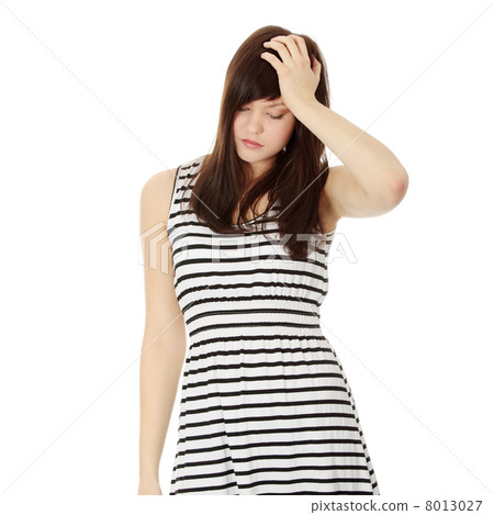 Woman with headache holding her hand to the head. Woman with headache holding her hand to the head. 8013027