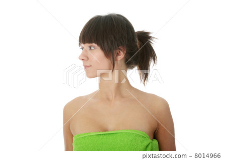 Attractive young nude woman in green towel Attractive young nude woman in green towel 8014966