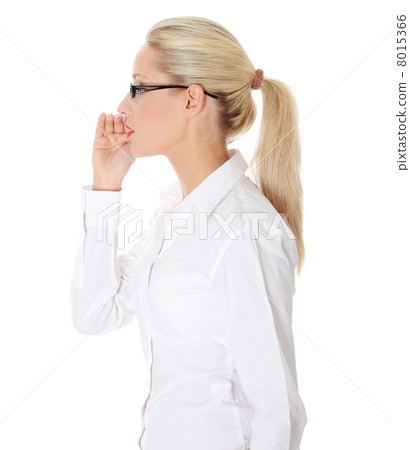 Young businesswoman talking gossip 8015366