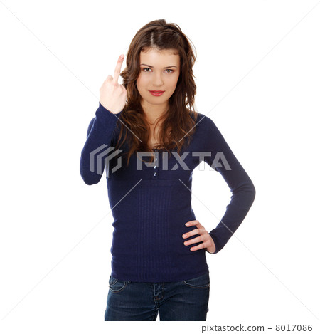 Teen girl with middle finger up 8017086