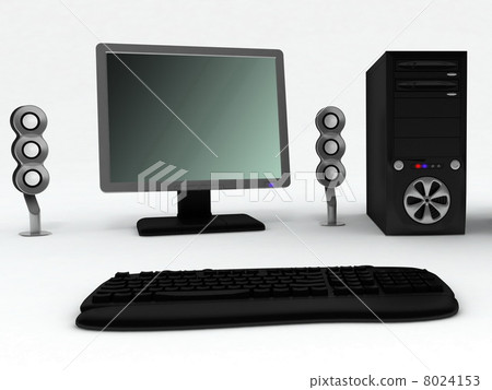 Black computer with speakers and mouse Black computer with speakers and mouse 8024153