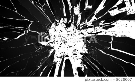 Shattered glass: Pieces of broken glass on white 8028007