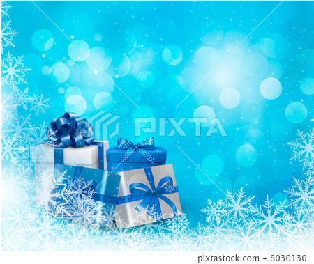 Christmas blue background with gift box and snowflake. Christmas blue background with gift box and snowflake. 8030130