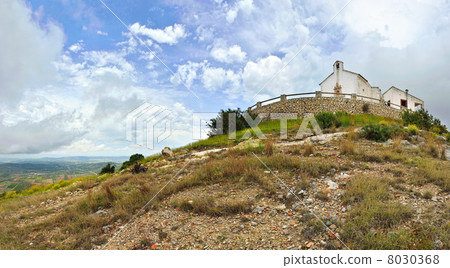 landscape with monastery and mountains in Spain. landscape with monastery and mountains in Spain. 8030368