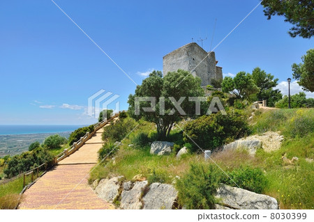landscape with monastery and mountains in Spain. landscape with monastery and mountains in Spain. 8030399