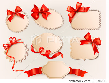 Collection of vintage labels with a red gift bows and ribbons. Vector illustration. Collection of vintage labels with a red gift bows and ribbons. Vector illustration. 8030703