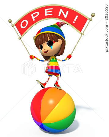 street performer, balancing on rolling ball, clown 8036550