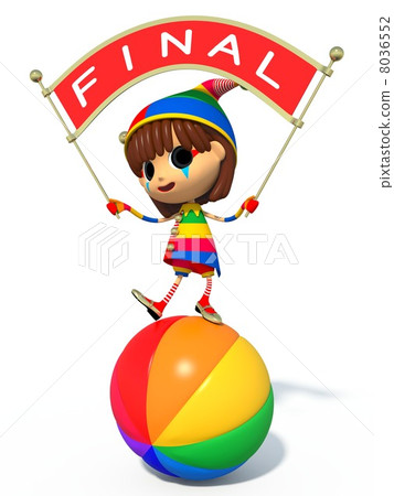 street performer, balancing on rolling ball, clown 8036552