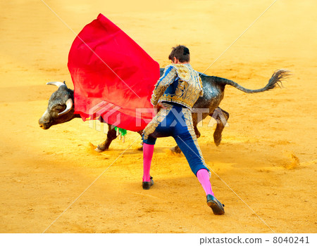 Corrida. Matador Fighting in a typical Spanish Bullfight 8040241