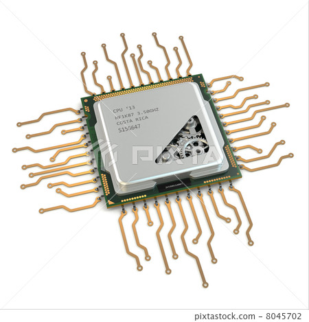 CPU. Gears inside processor on white isolated background. CPU. Gears inside processor on white isolated background. 8045702