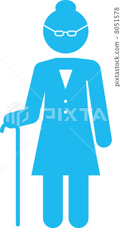 A pictogram of an old woman with a cane 8051578
