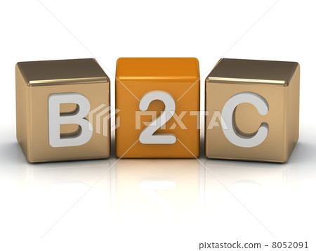 B2C Business to Consumer symbol on gold and orange cube 8052091