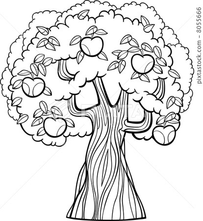 apple tree cartoon for coloring book  ภาพประกอบสต็อก