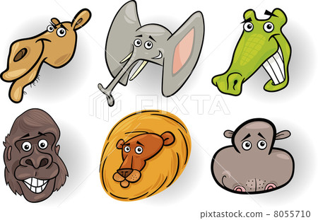 Cartoon wild animals heads set-插圖素材 [8055710] - PIXTA圖庫