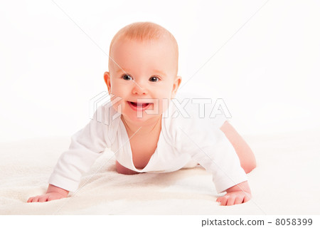 Happy cute baby on white background Happy cute baby on white background 8058399