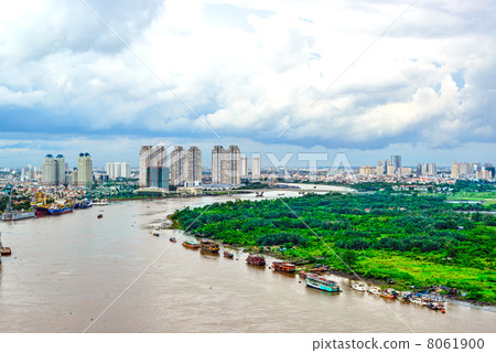 Saigon River in rainy season (Vietnam, Ho Chi Minh City) 8061900