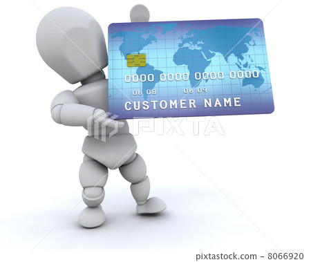 3D man holding a credit hard 8066920