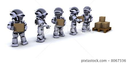 robots moving shipping boxes 8067336