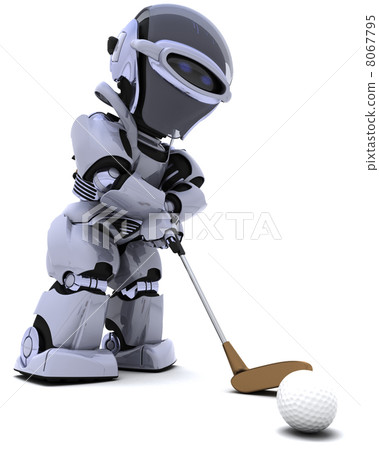 robot with club playing golf robot with club playing golf 8067795