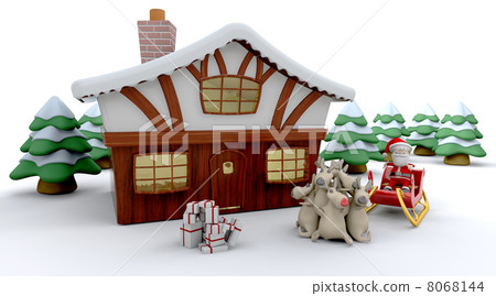 santa and winter cabin 8068144
