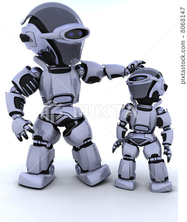cute robot cyborg with child cute robot cyborg with child 8068147