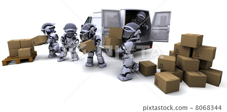 Robot with Shipping Boxes loading a van 8068344