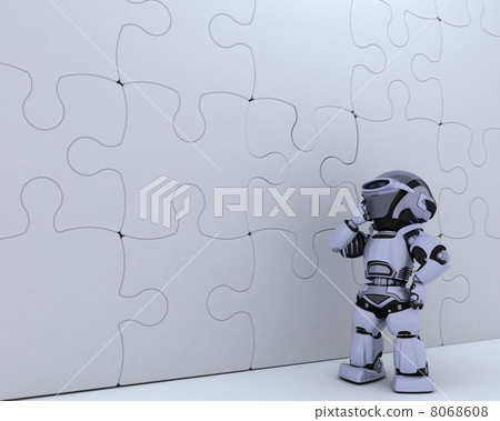 Robot with jigsaw puzzle business metaphor 8068608