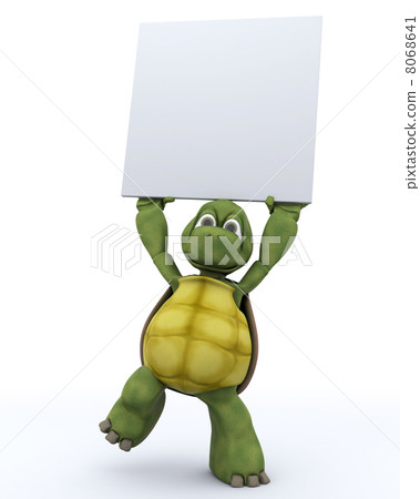 Tortoise with a blank white sign 8068641