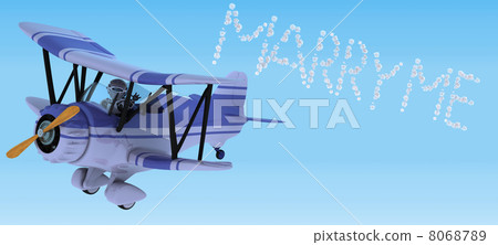 robot flying a biplane sky writing 8068789