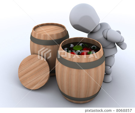 man bobbing for apples in a barrel 8068857