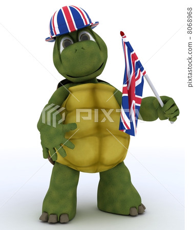 Tortoise in Union Jack Hat with Flag Tortoise in Union Jack Hat with Flag 8068968