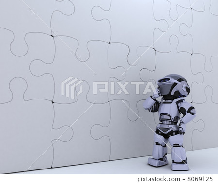 Robot with jigsaw puzzle business metaphor 8069125