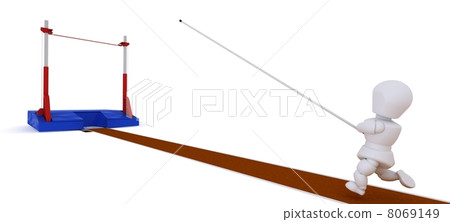 man competing in the pole vault 8069149