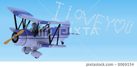 robot flying a biplane sky writing 8069154