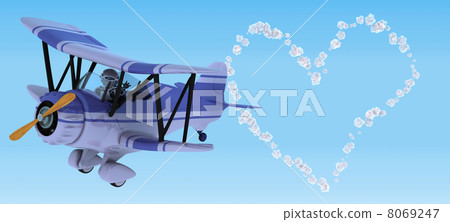robot flying a biplane sky writing 8069247