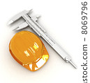 Vernier caliper and yellow hard hat 3d  8069796