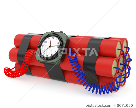 Time bomb with dynamite and clock detonator on white 8071030
