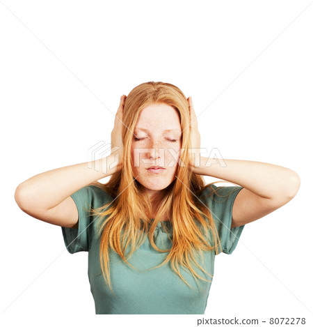 pretty young woman covering her ears 8072278