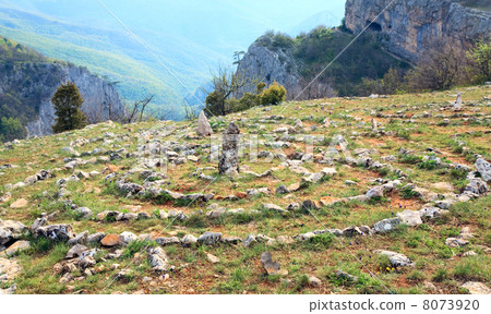 Concentric stone circles on spring plateau 8073920