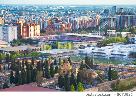 view on cemetery and fields of football stadium in Barcelona view on cemetery and fields of football stadium in Barcelona 8073925