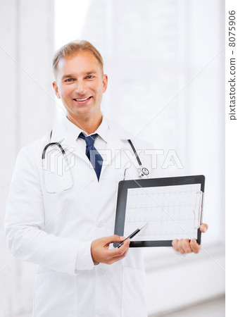 male doctor with stethoscope showing cardiogram 8075906