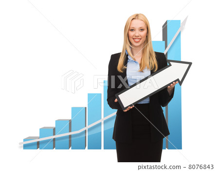 businesswoman with graph and arrow directing up businesswoman with graph and arrow directing up 8076843