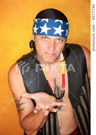 Handsome mixed race man with feather tattoo 8077190