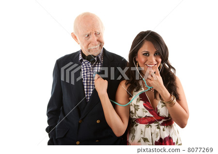 Rich elderly man with gold-digger companion or wife Rich elderly man with gold-digger companion or wife 8077269