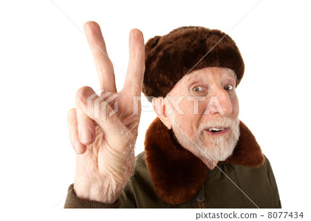 Russian Man in Fur Cap Making Peace Sign 8077434