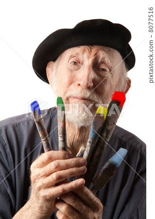 Senior artist with beret and brushes Senior artist with beret and brushes 8077516