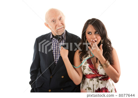 Rich elderly man with gold-digger companion or wife Rich elderly man with gold-digger companion or wife 8077644
